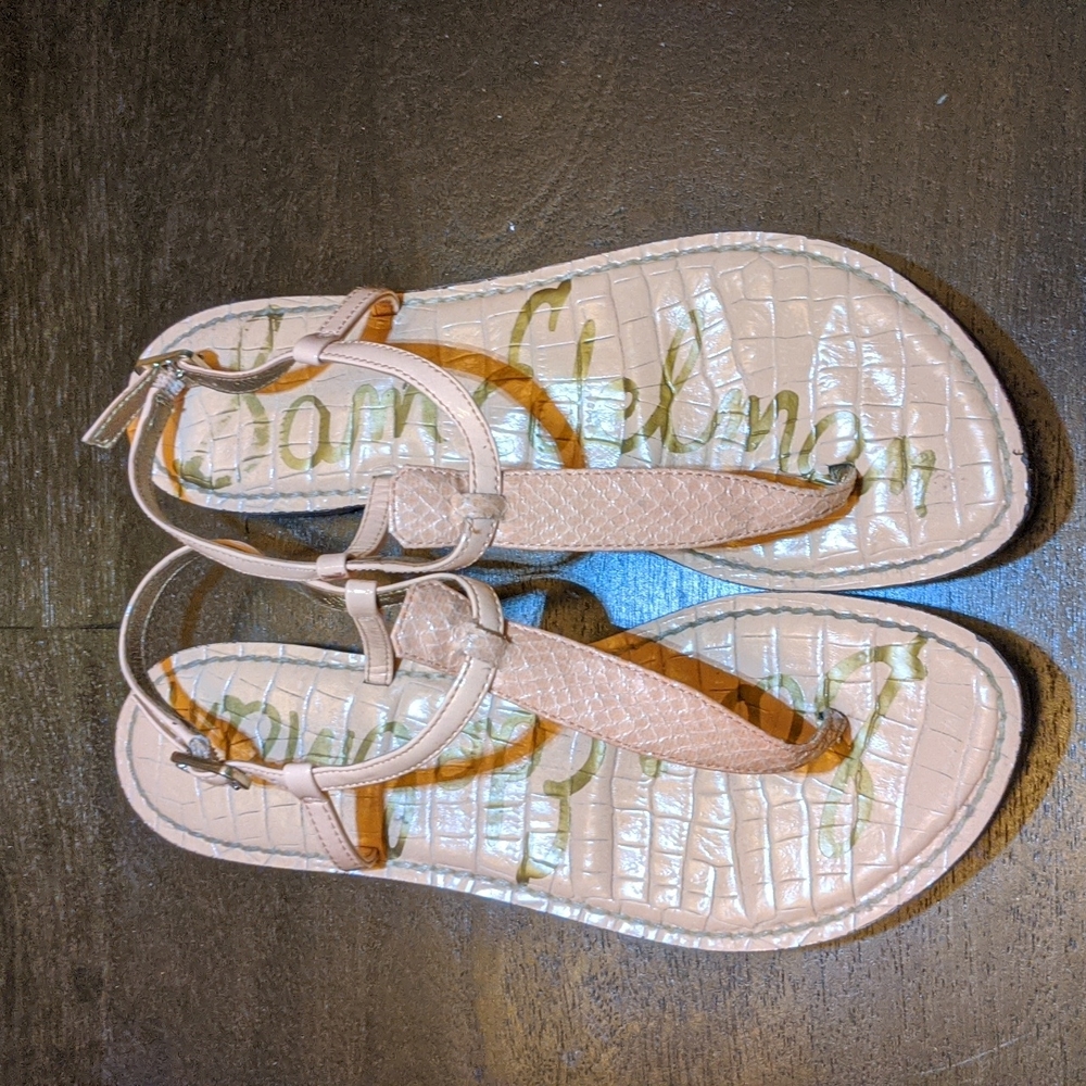 Sam Edelman Pink Embossed Gigi T-Strap Thong Sandals, 8.5